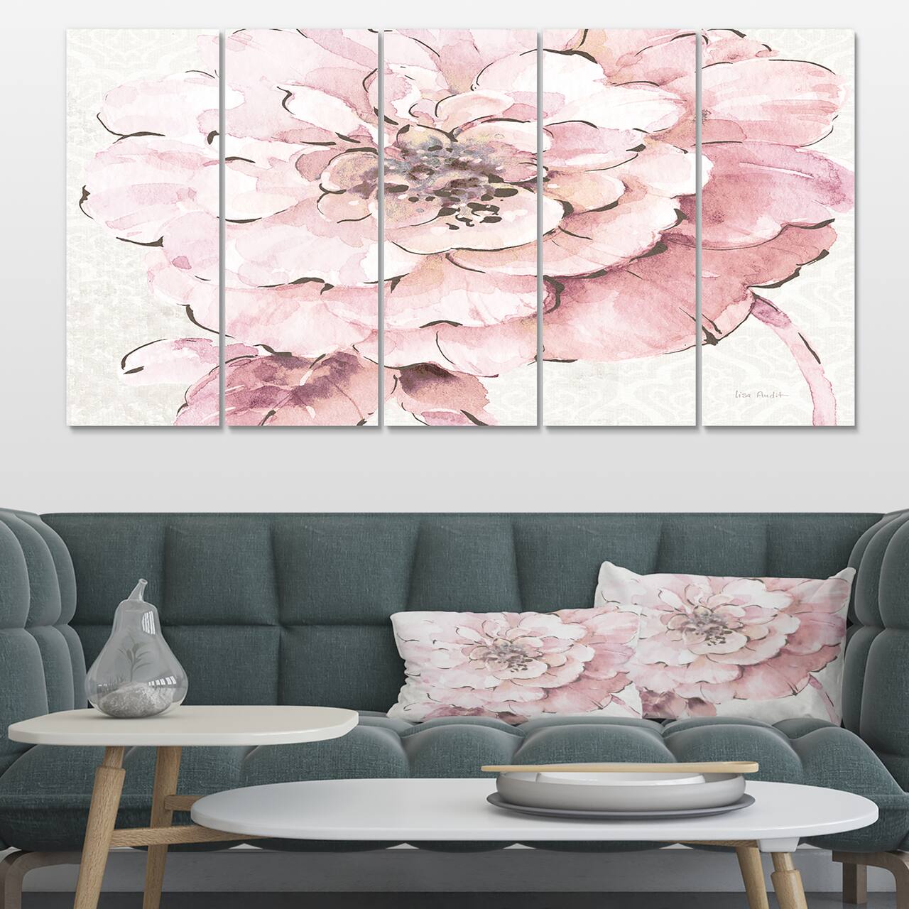 Designart - Indigold Shabby Peonies Pink - Farmhouse Gallery-wrapped Canvas